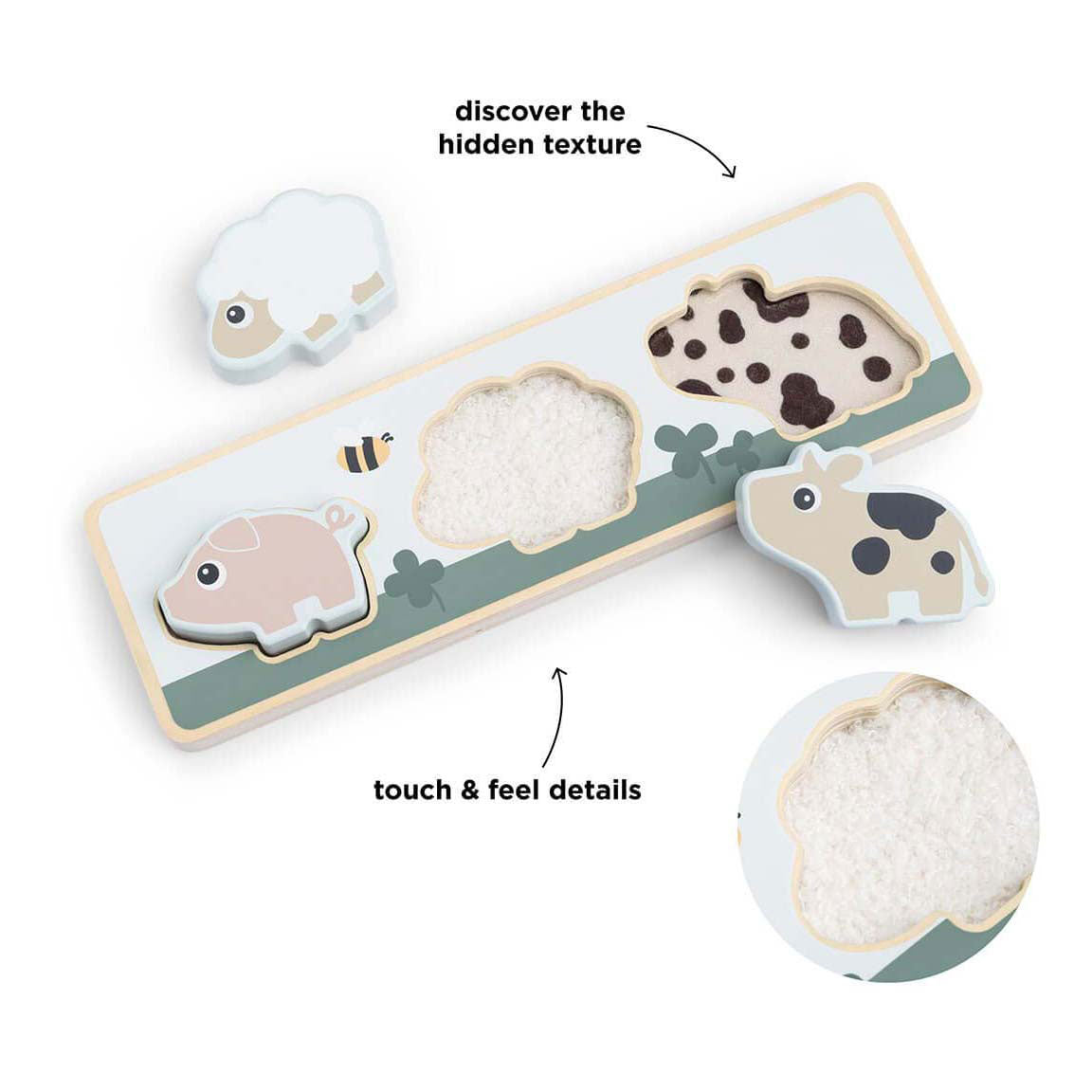 Fatto da Deer Sensory Puzzle Small Farm, 3st.