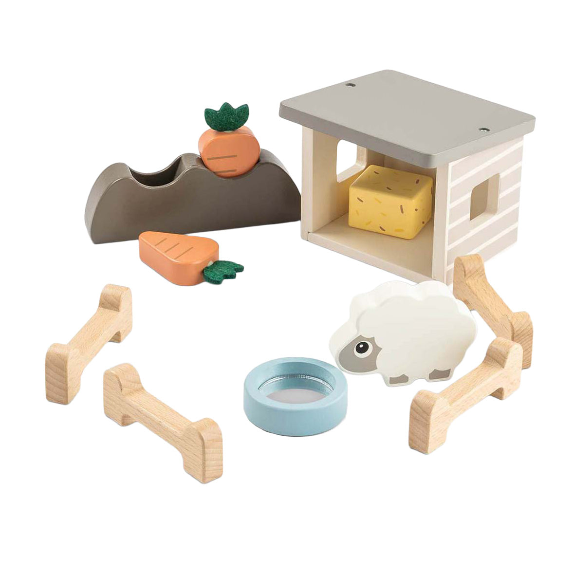 Hecho por ciervos Tiny Farm Play de madera Juego de oveja