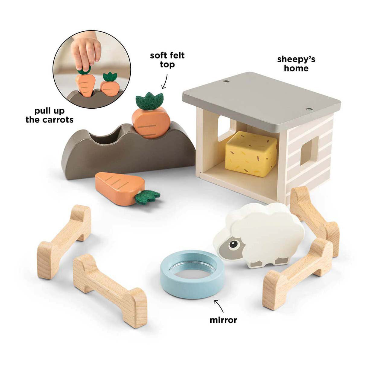 Hecho por ciervos Tiny Farm Play de madera Juego de oveja