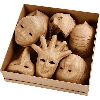 Creativ company handgemaakte papier-maché maskers - set van 60 stuks - 6 verschillende vormen - 12-21 cm - creatief masker maken
