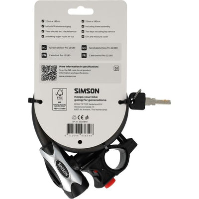 Lucchetto con cavo a spirale Simson pro taglia xxl 12 mm x 180 cm
