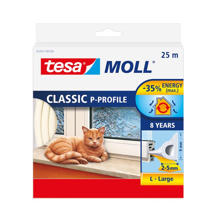 Tesa 1003329 - paraspifferi moll classic profilo p 8 anni, 25 m bianco | 10 pezzi