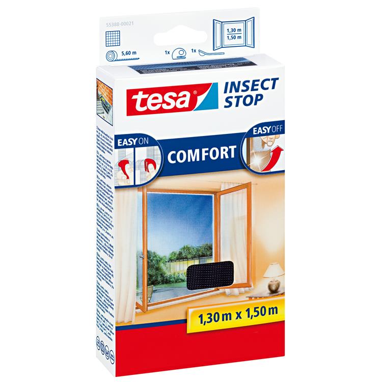 Tesa insect stop h l fly screen premium voor ramen - hor met sterke klittenband, verwijderbaar zonder resten, op maat snijden - 130 x 150 cm - zwart
