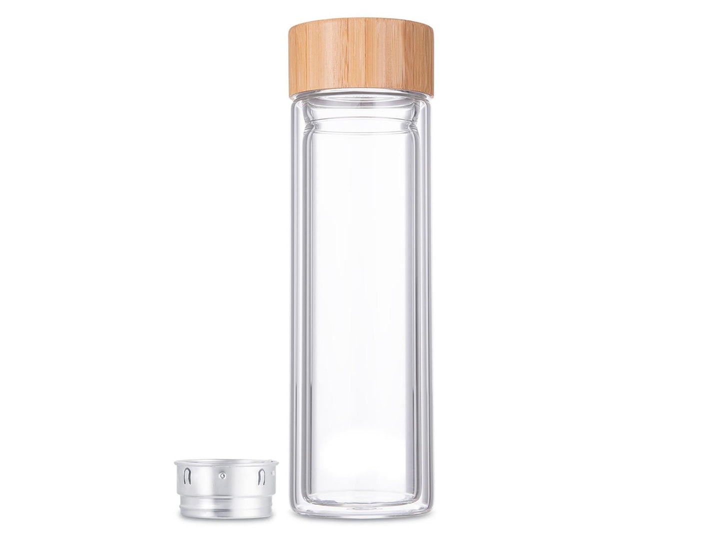 Svenska living botella de vidrio de doble pared con colador de acero inoxidable