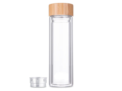 Svenska living botella de vidrio de doble pared con colador de acero inoxidable