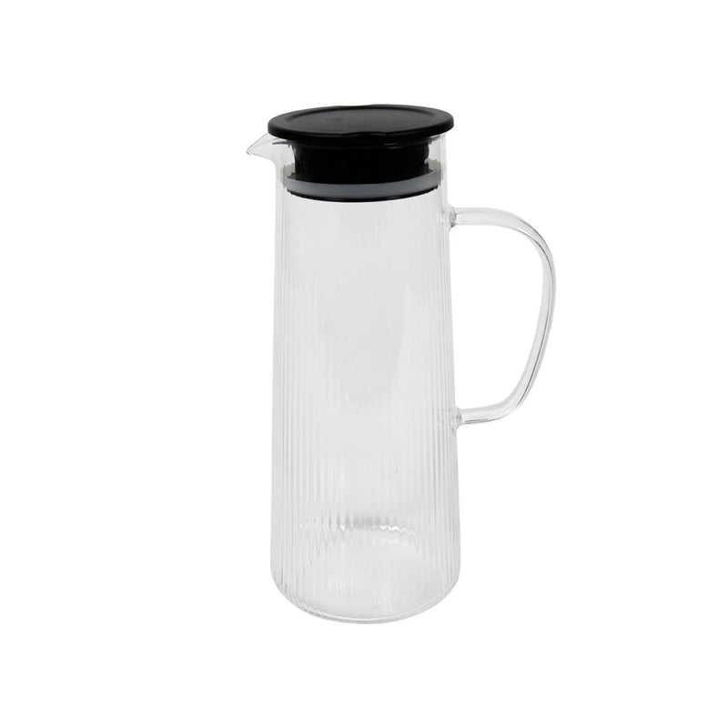 Jarra vertedora de líneas claras con tapa.