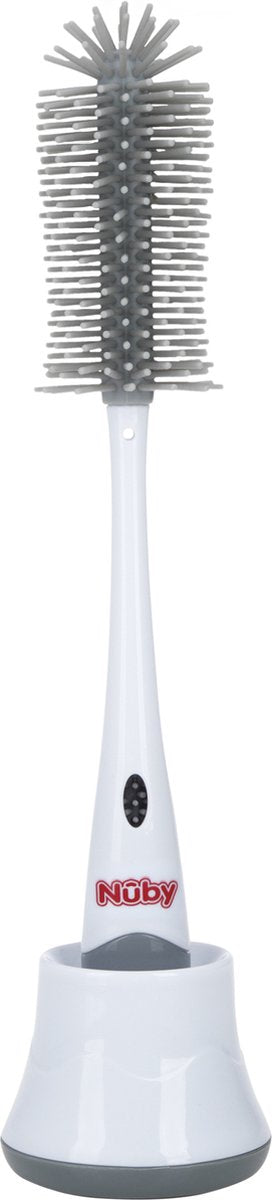 Nûby nuby - spazzola per bottiglie in silicone con supporto - grigio
