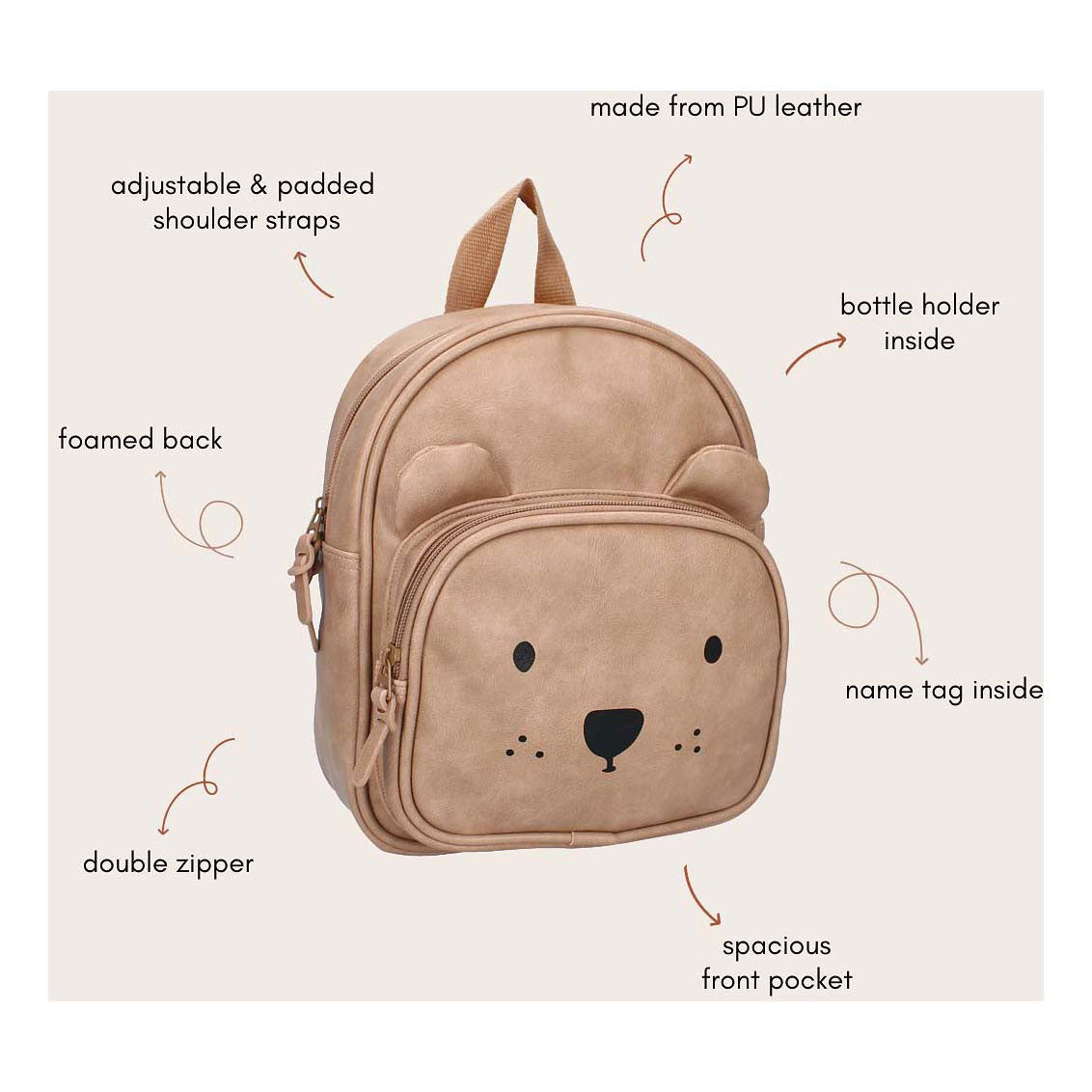 Mochila kidzroom de cuero emocionado porto beary