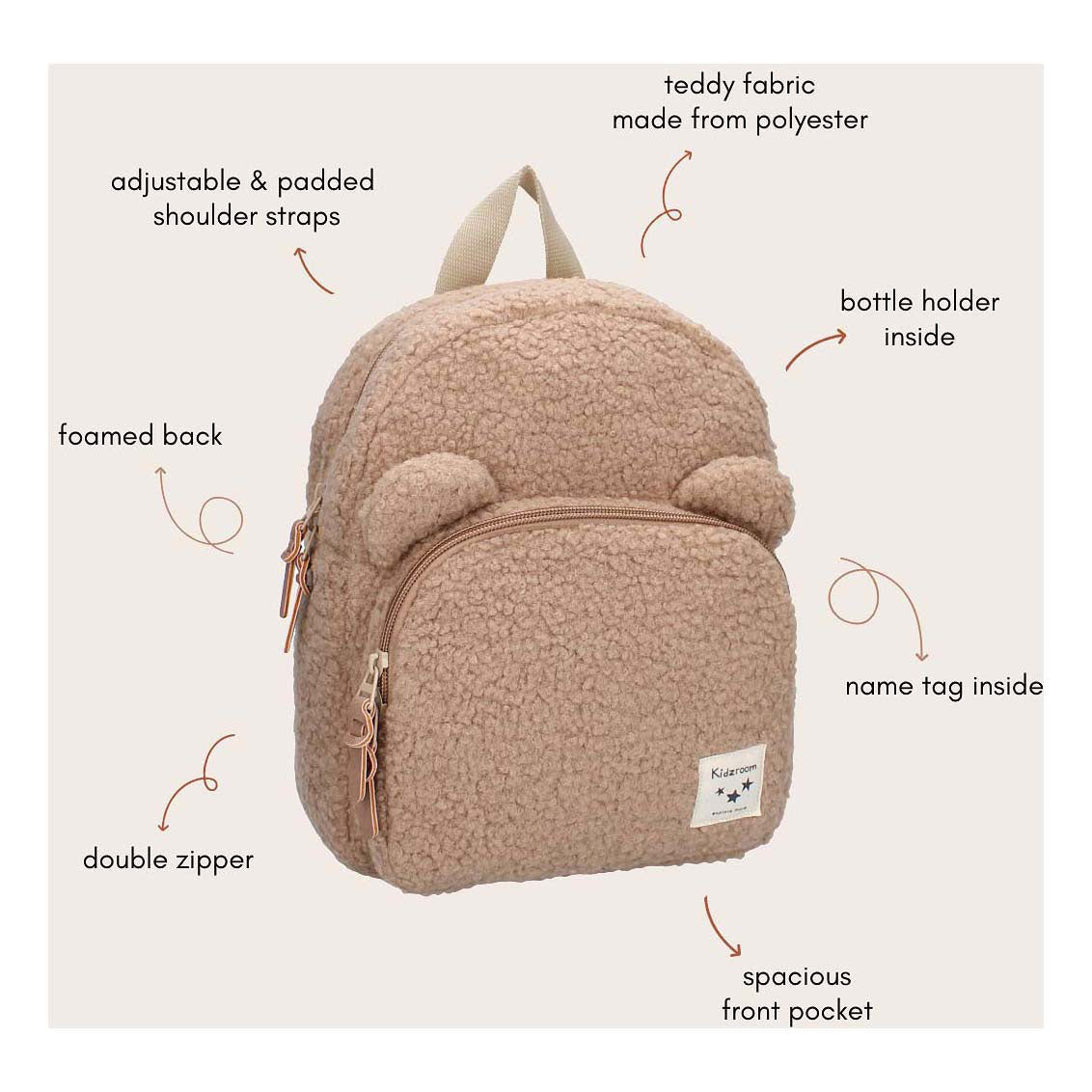 Kidzroom Porto Beary Empotado Escuela Junior 6.5 litros beige