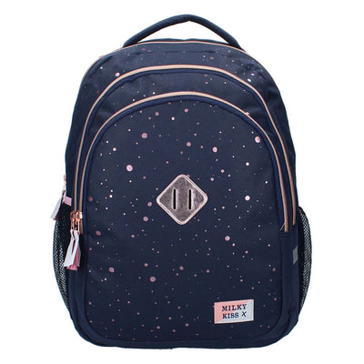 Zaino Milky Kiss Divine Days blu scuro con pois rosa, 3 scomparti