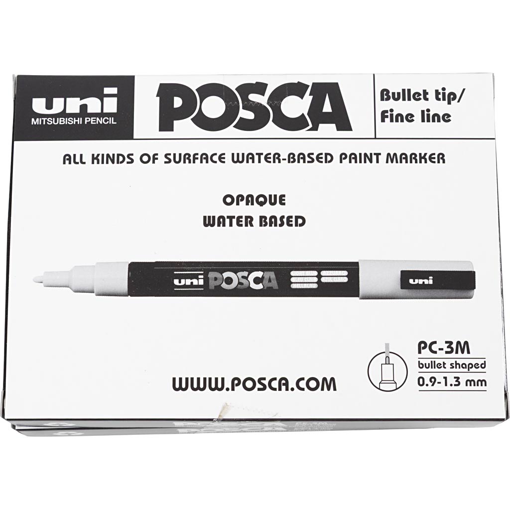 Pennarello Posca Uni-posca, misura pc-3m, larghezza tratto 0,9-1,3 mm, fine, vari colori, 12 pezzi 1 scatola