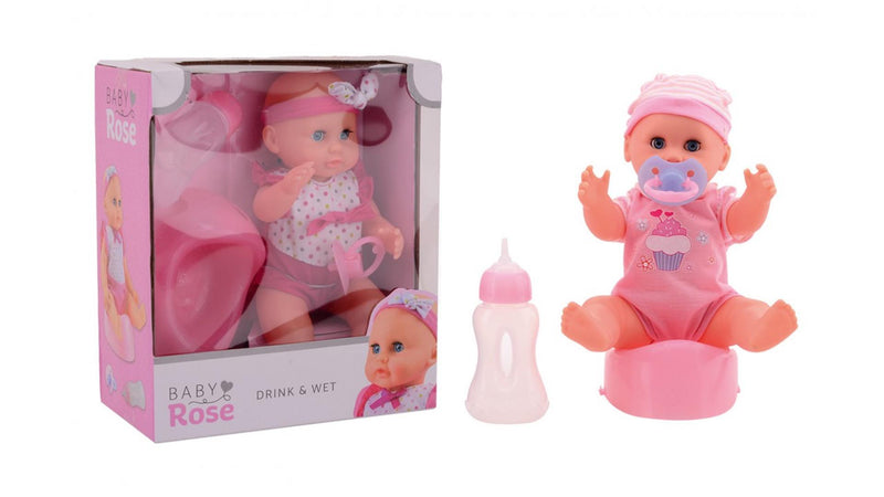 Johntoy baby rose drink- en plaspop 25cm