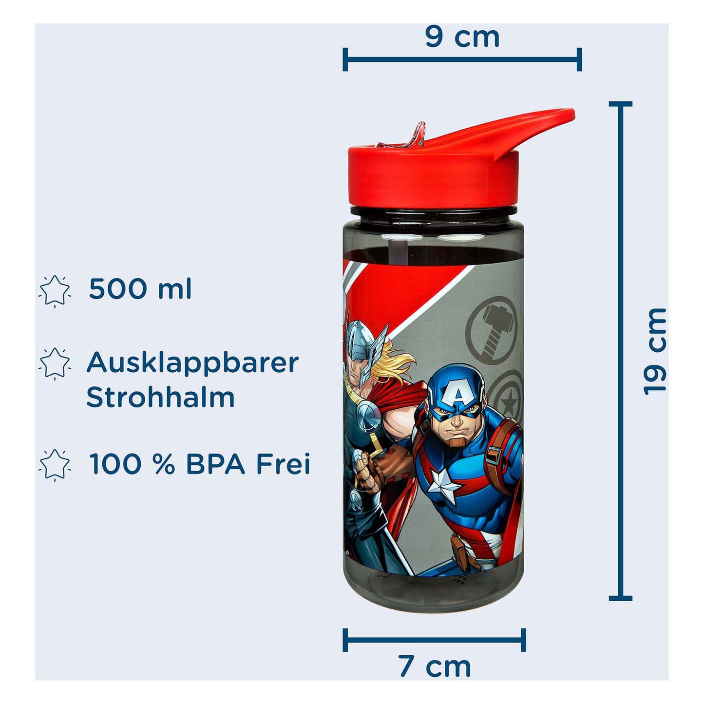 Avengers de botella de beber aerodinámico, 500 ml