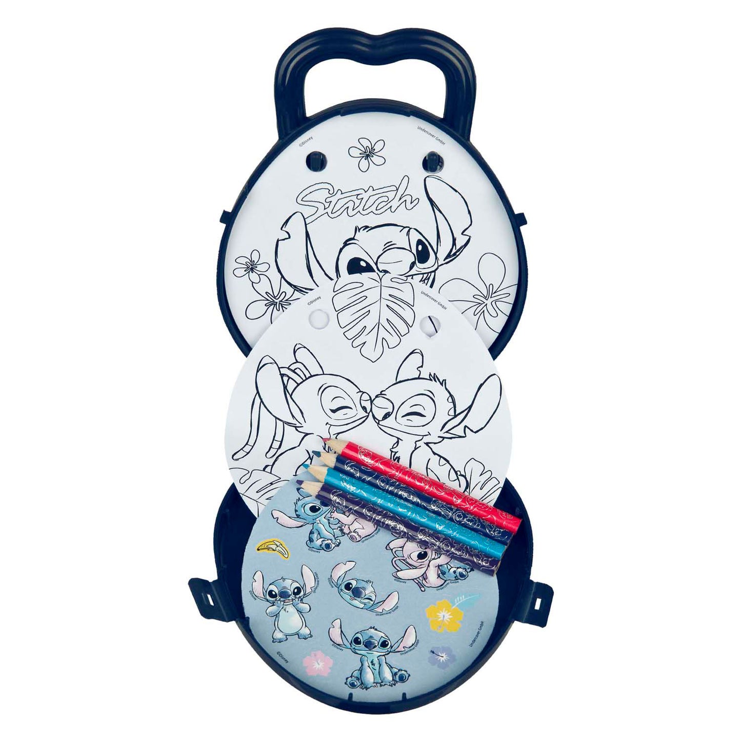 Set da colorare Disney da ricamare con matite colorate e adesivi