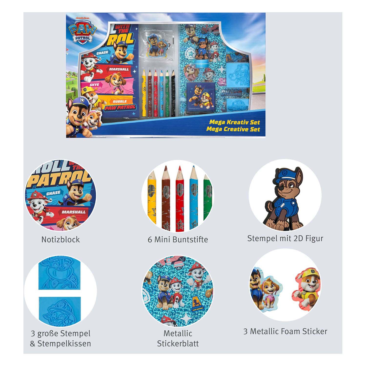 Paw Patrol mega set da colorare e timbri - 15 pz.