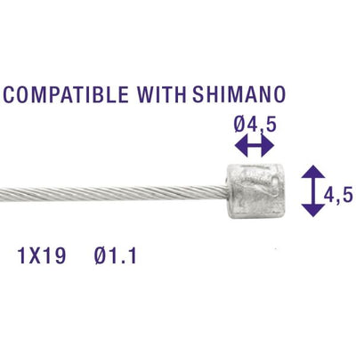Interruptor cables interiores Elvedes 2250 mm de acero inoxidable Ø1.1 mm Shimano n Nipple Ø4.5 × 4.5 (100 piezas)