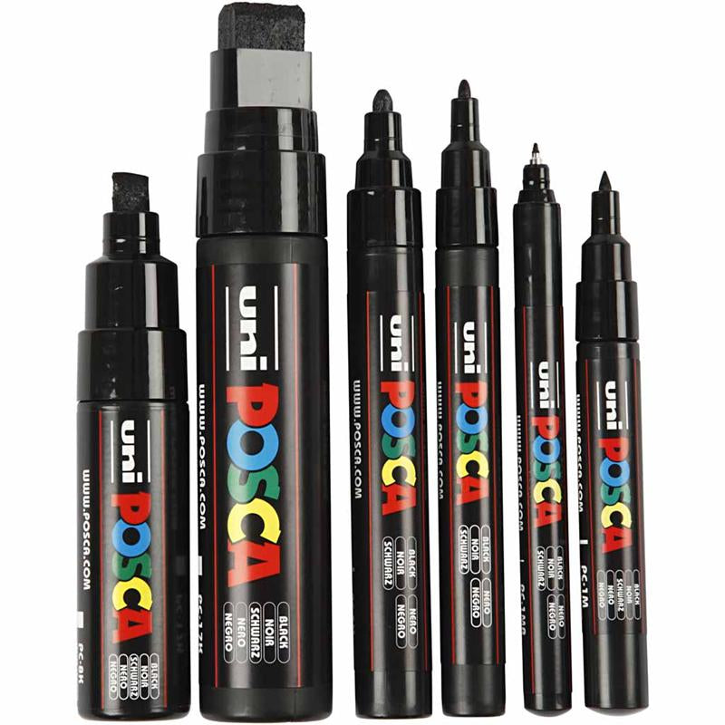 Uni-posca posca marker, line width 0.7-15 mm, black, 6 pieces 1 box