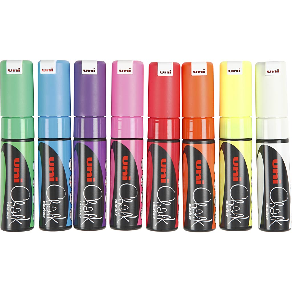 Uni-Posca Chalk Marker, line thickness 8 mm, various colors, 8 piece 1 box