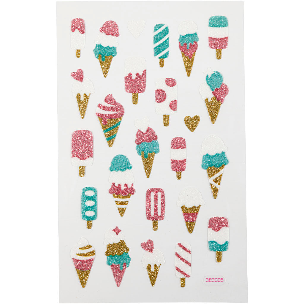 Creativ company pegatinas con purpurina, helados, hoja 10x16 cm, 1 hoja