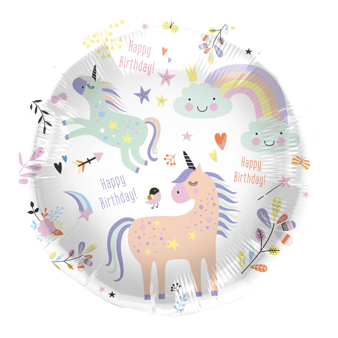 Foglio palloncini di buon compleanno unicorno 45 cm.