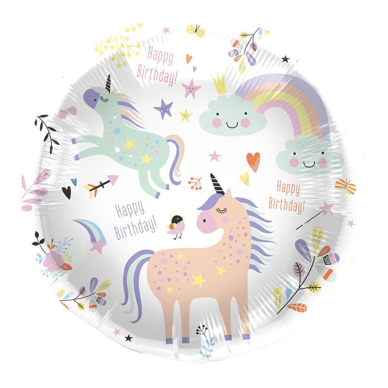 Foglio palloncini di buon compleanno unicorno 45 cm.