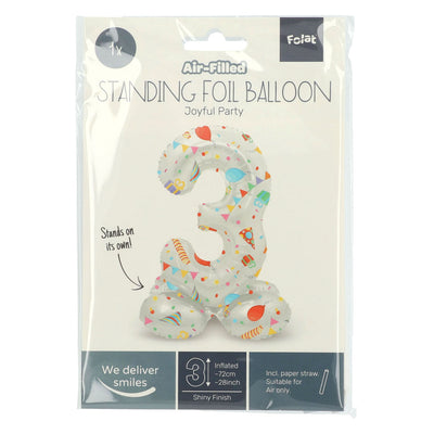 Globo de aluminio de pie Joyful Party Número de 3 -72 cm