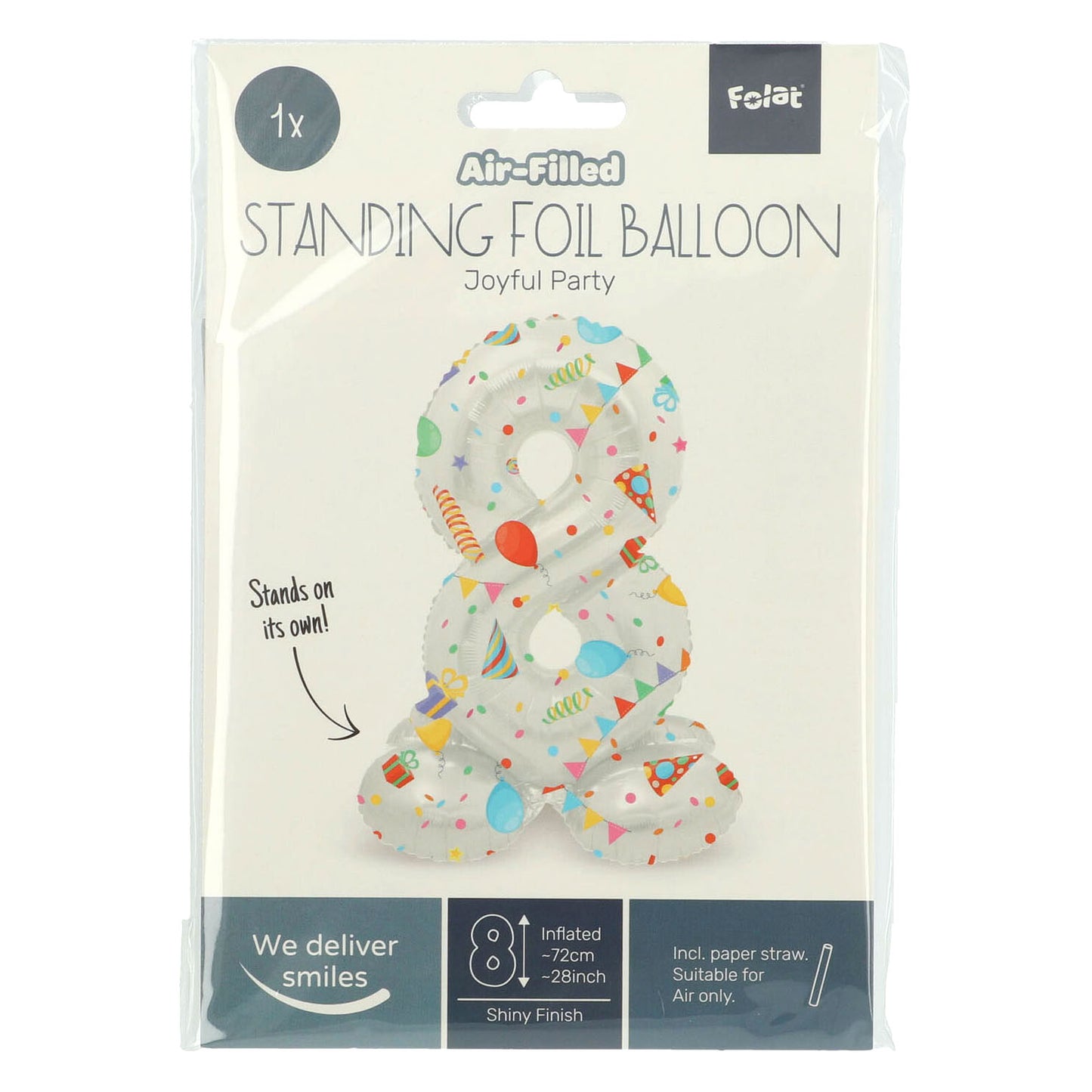 Folat bv staande folieballon joyful party cijfer 8 -72cm