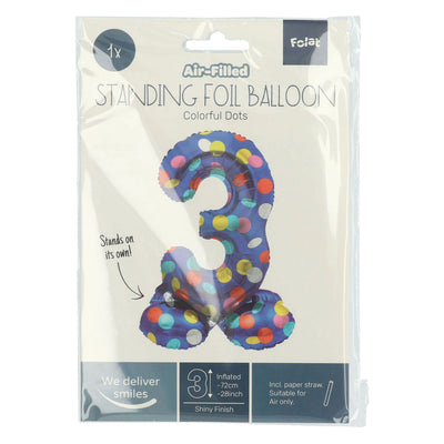 Globo de lámina de pie puntos coloridos número 3 - 72 cm
