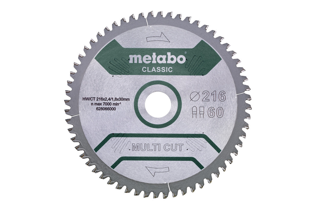 Metabo hoja de sierra circular multi cut hw ct ø 216 mm, 60t fz tz 5°n - 628066000