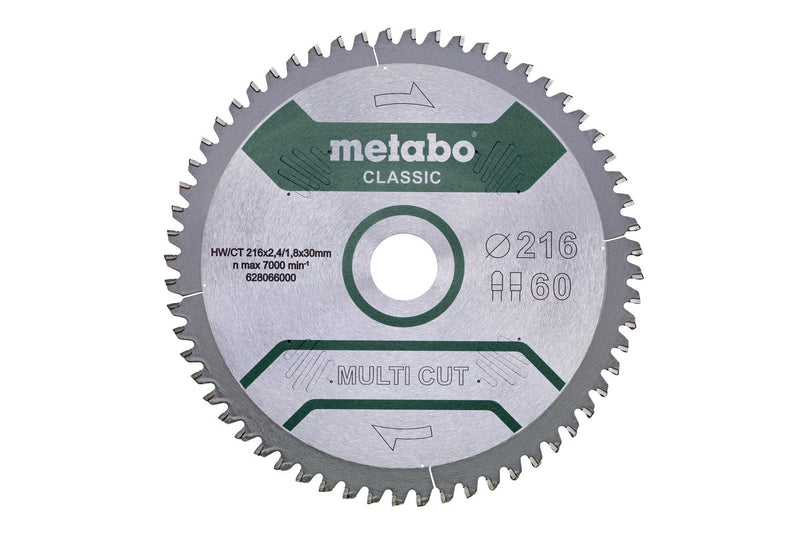 Metabo cirkelzaagblad multi cut hw ct ø 216 mm, 60t fz tz 5°n - 628066000