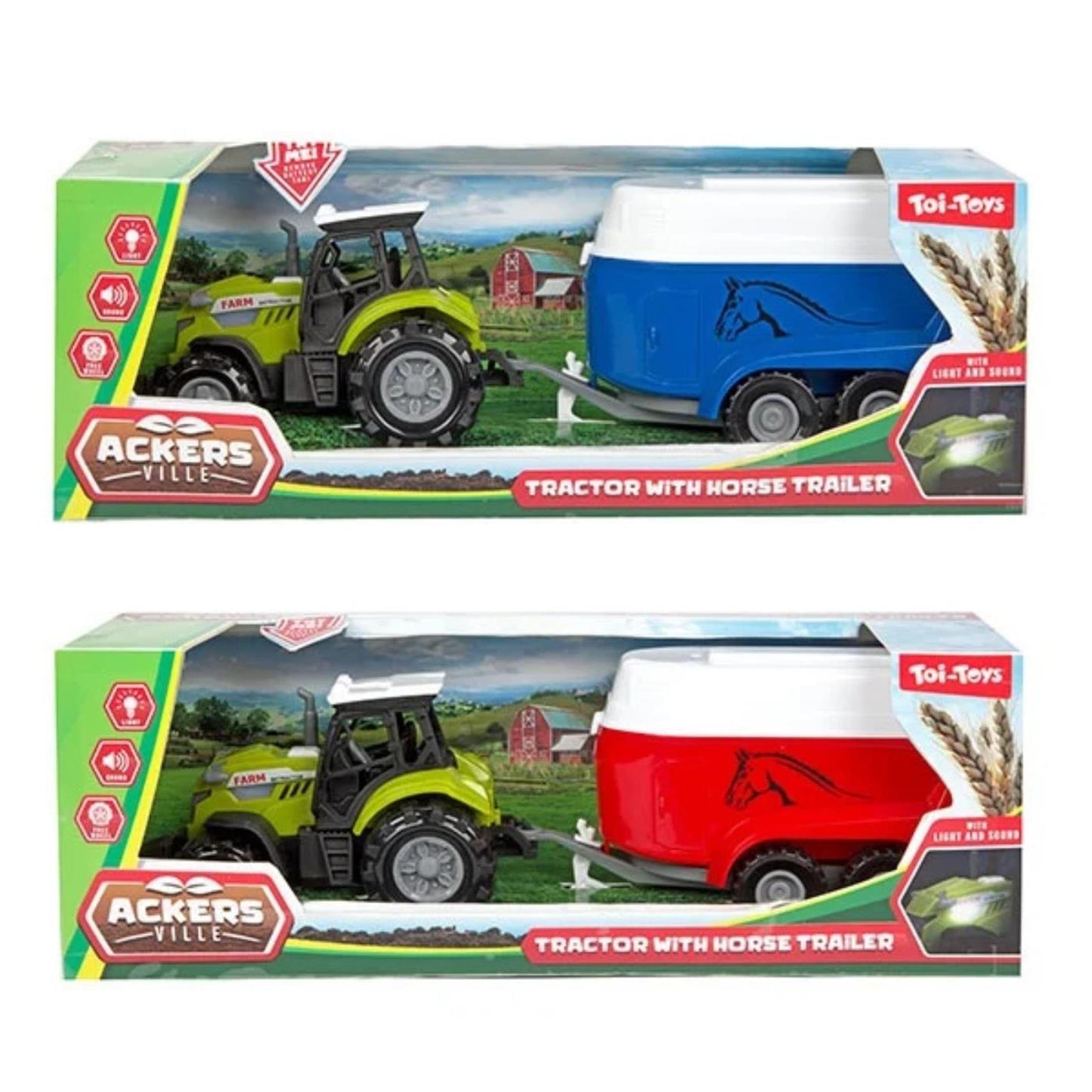 TOI-TOYS ACKERS VILLE TRACTOR Y TRAILER CON LUZ Y SONIDO, 10 cm