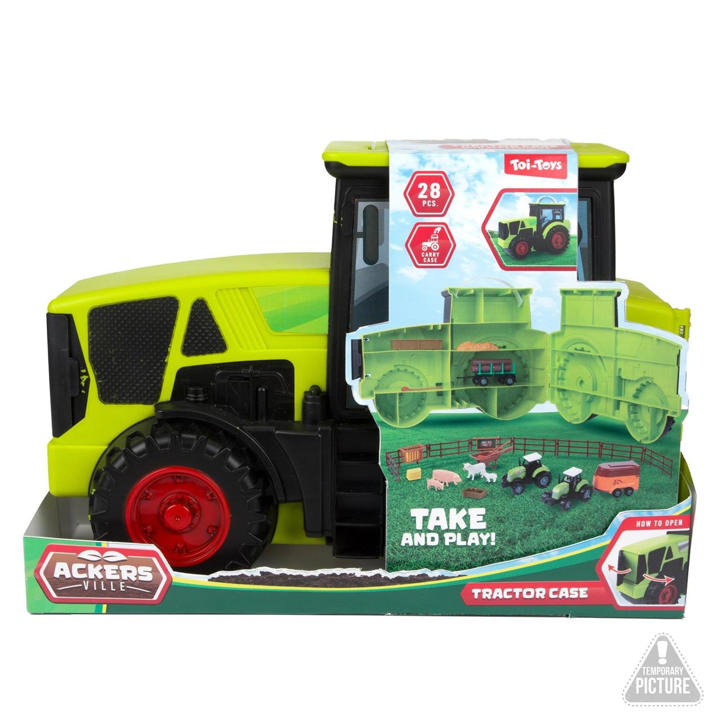 Set gioco fattoria Toi-toys nella valigetta del trattore - 28 pezzi.