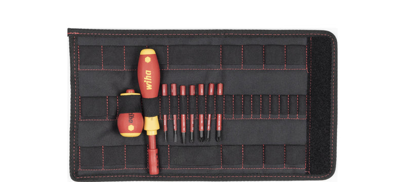 Wiha schroevendraaier en bitset slimvario (rood geel, sleufkop, pozidriv, plusmin pozidriv 10-delig incl. opvouwbaar etui)