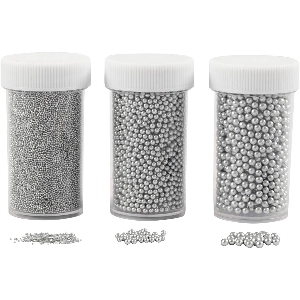Creativ company mini piedras de cristal, tamaño 0,6-0,8+1,5-2+3 mm, plata, 3x45 g 1 caja