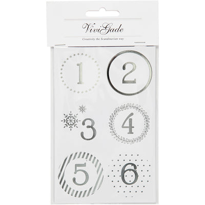 Vivi gade calendario natalizio adesivi con numeri, d 40 mm, foglio 9x14 cm, argento, bianco, 4 fogli 1 scatola
