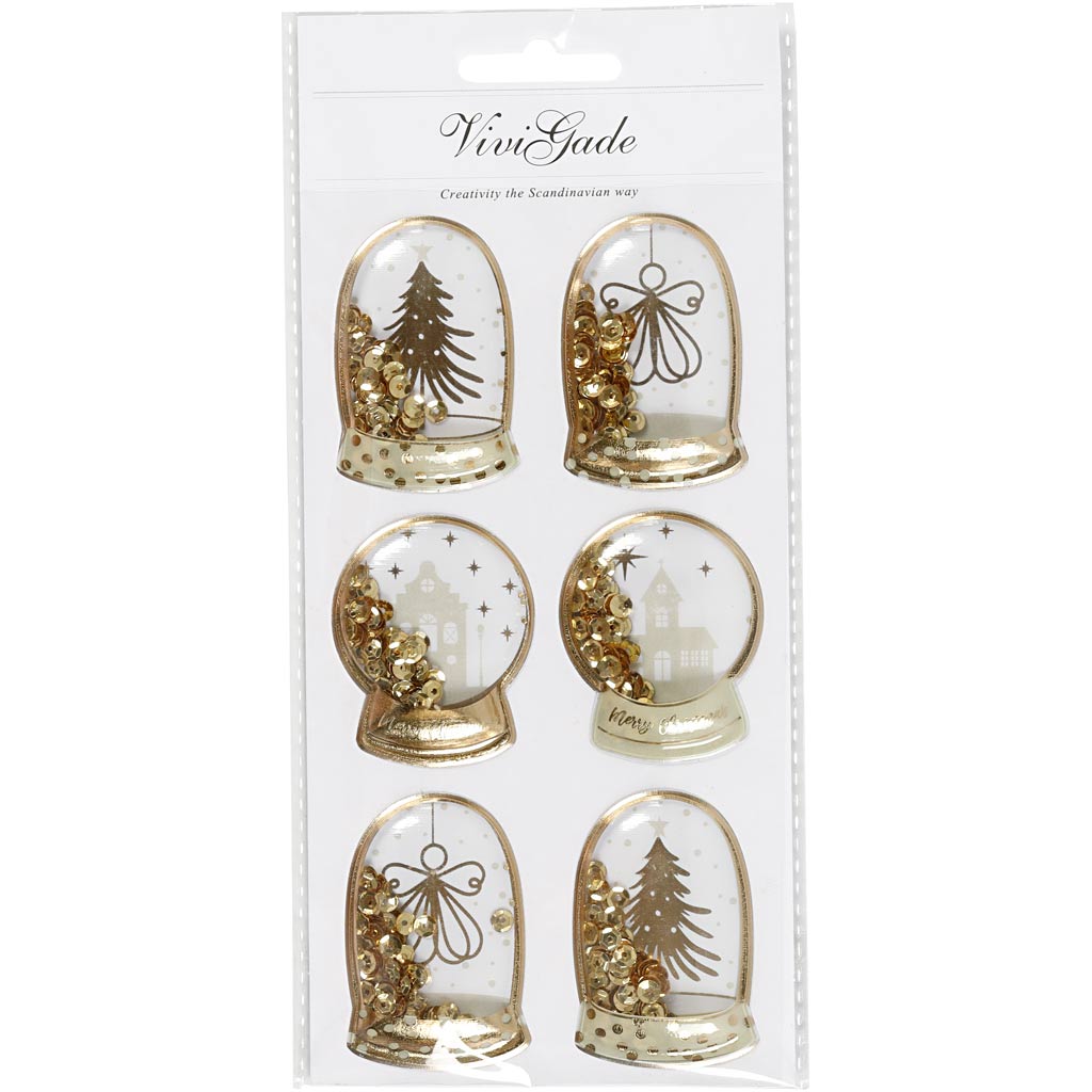 Vivi gade adesivi shaker, angelo, albero e case, dimensioni 49x32+45x36 mm, oro, 6 pezzi 1 scatola