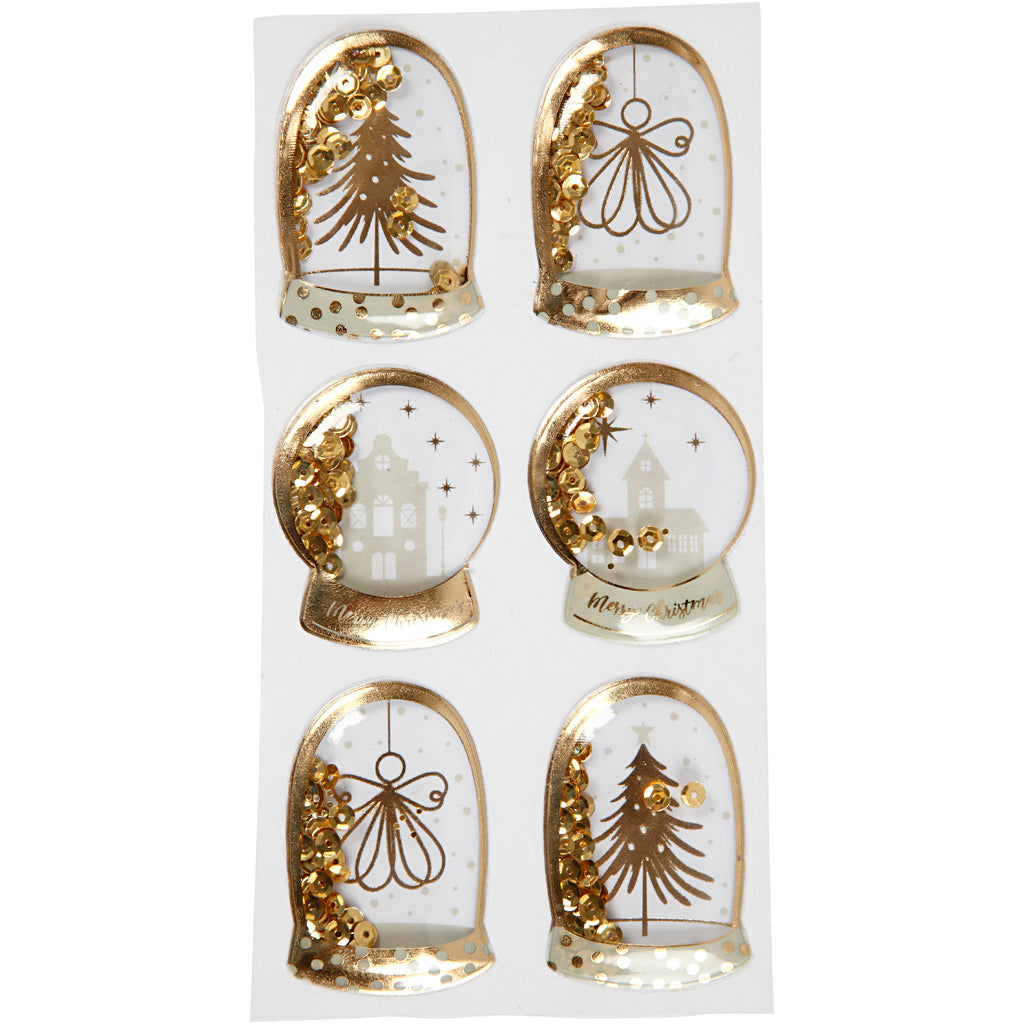 Vivi gade adesivi shaker, angelo, albero e case, dimensioni 49x32+45x36 mm, oro, 6 pezzi 1 scatola