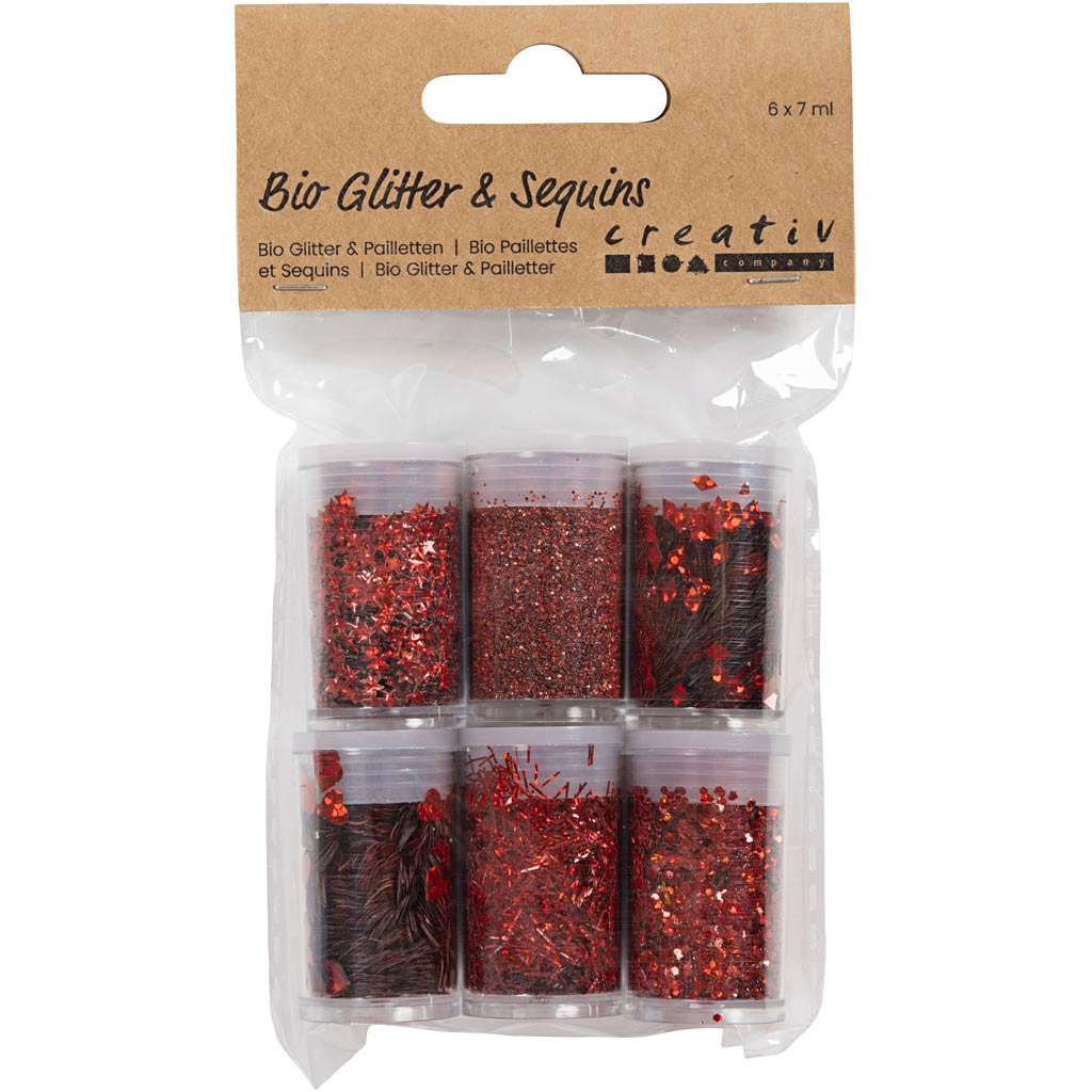 Creativ company bio sparkles paillettes, rosso, 6x7 ml 1 scatola