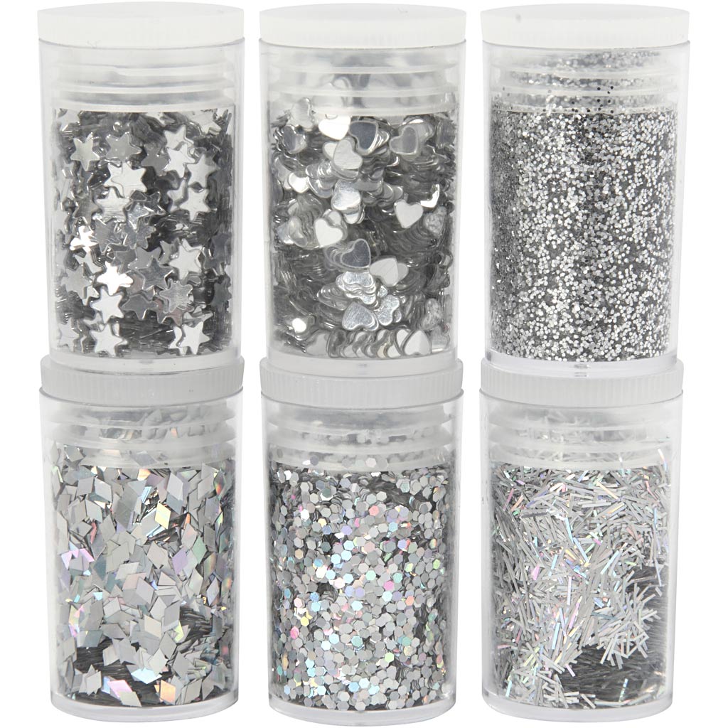 Creativ company bio sparkles paillettes, argento, 6x7 ml 1 scatola