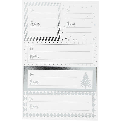 Adesivi Vivi gade, foglio 9x14 cm, dimensioni 42x39+84x29 mm, argento, bianco, 4 fogli 1 scatola