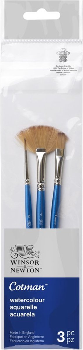 Winsor Newton 5390608 Cotman Juego de pinceles para acuarela 3 - Pinceles redondos en abanico de un solo golpe (3 piezas)