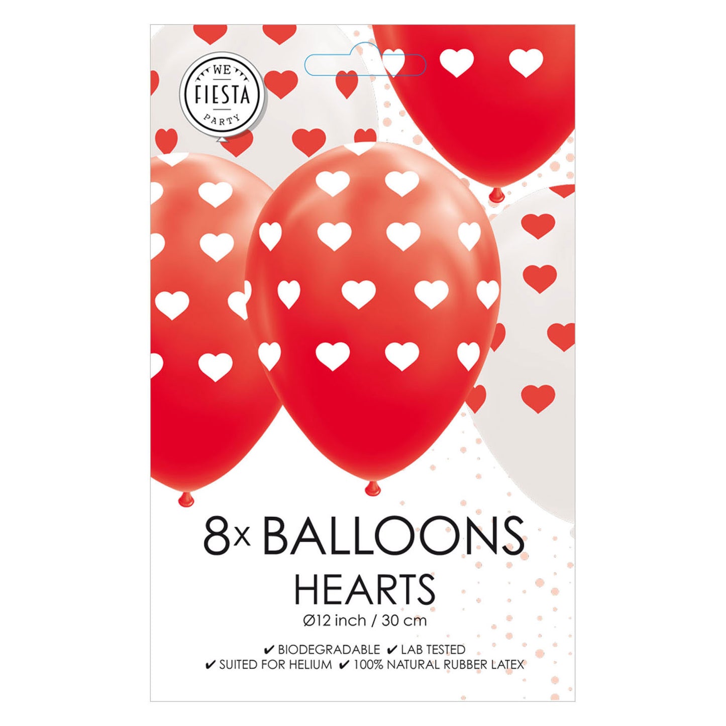 Palloncini cuori rosso bianco 30 cm, 8st.