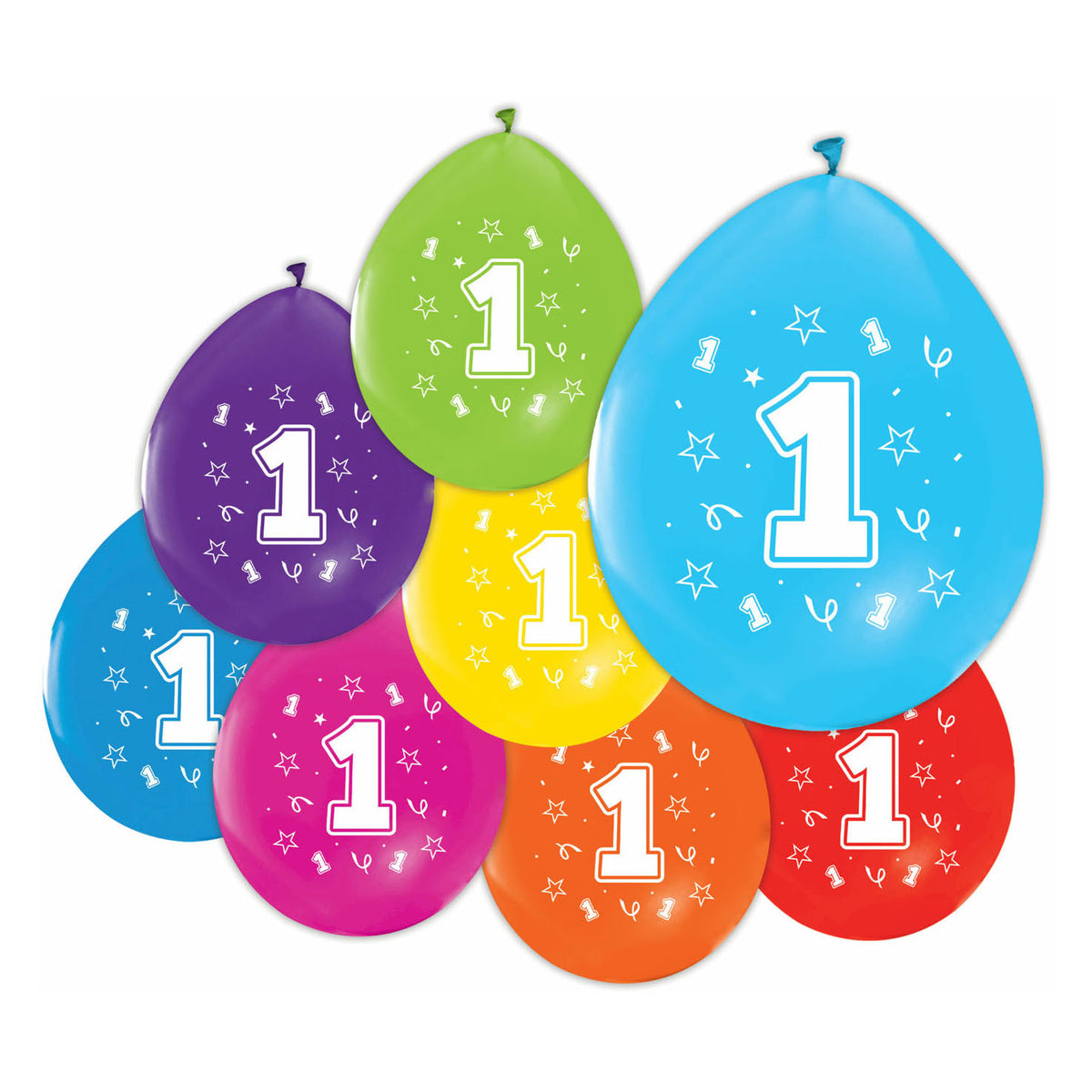 Balloons 2-sided printed number 1, 8st.
