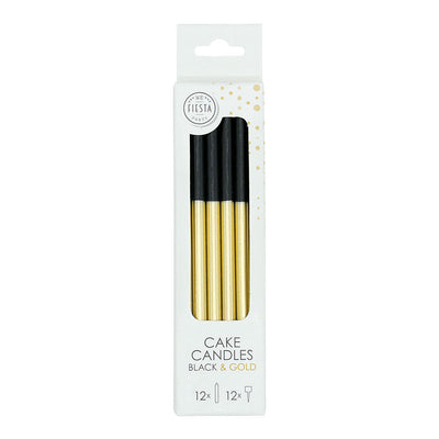Globos cake candles 9.5cm with holders black gold - 12 pcs.