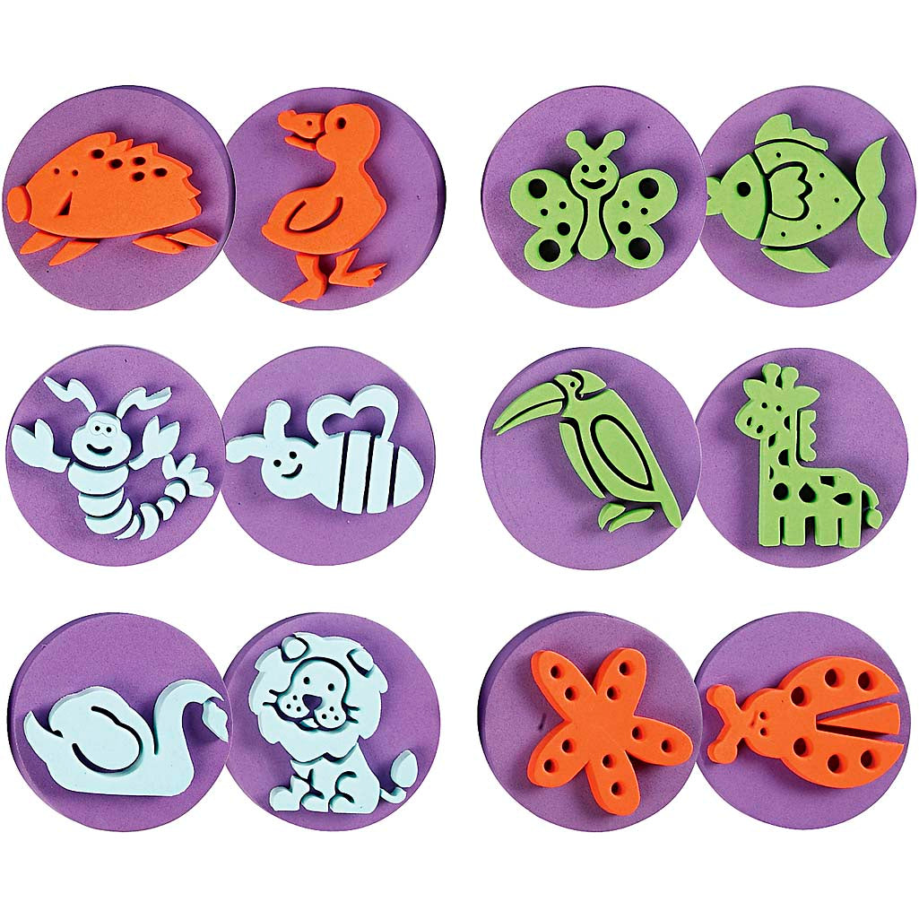 Creativ company foam stamps, animals, d 7.5 cm, thickness 2.5 cm, 6 pieces 1 box