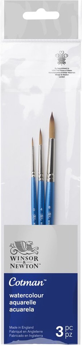 Winsor Newton 5390607 Cotman Set di pennelli per acquerello 2-3 pennelli tondi sintetici, manico corto (0, 4, 8)