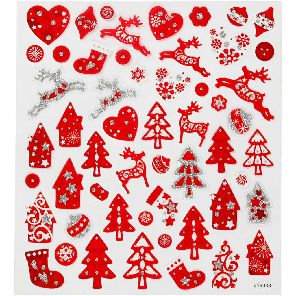 Adesivi aziendali Creativ, Natale rosso e bianco, foglio 15x16,5 cm, ca. 54 pezzi, 1 foglio
