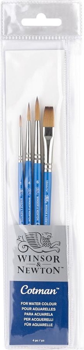 Winsor Newton 5390604 Set pennelli per acquerello Cotman – manico corto – 4 pezzi – tondo un tratto per acquerello