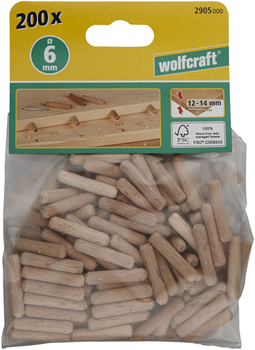 Tacos de madera ranurados Wolfcraft | buche | ø6x30mm | 200 piezas - 2905000