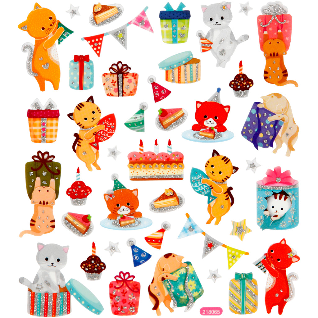 Adesivi aziendali Creativ, gatti di compleanno, foglio 15x16,5 cm, ca. 38 pezzi, 1 foglio